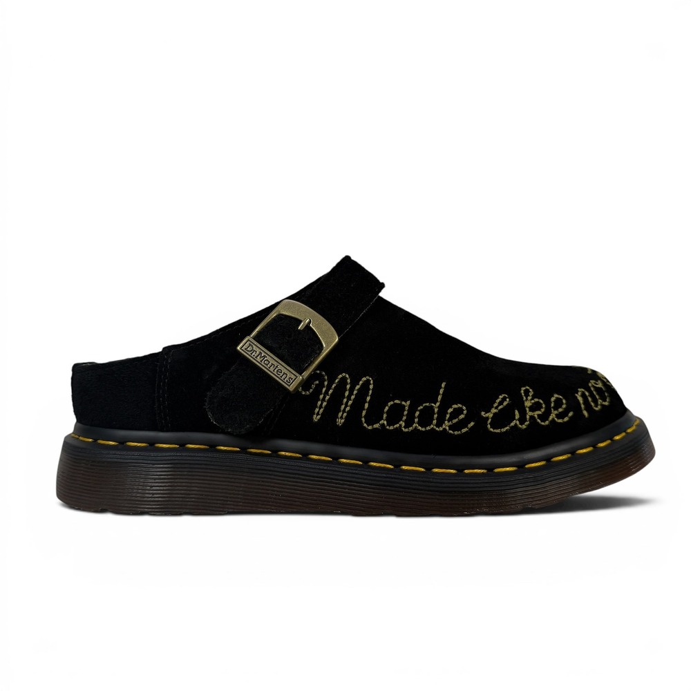 Dr Martens Isham Mule Clogs Womens 8 EU39 Black Suede Embroidered Rare - Picture 2 of 14